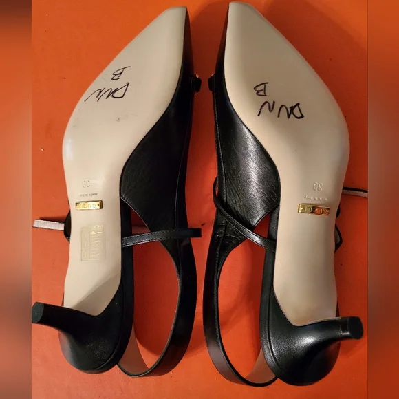 Gucci Zumi Black Leather Horsebit GG Pointed Toe Slingback Kitten heels - Picture 7 of 11